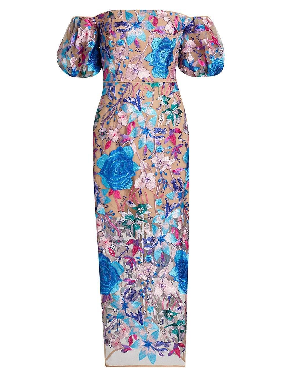 Womens Nira Floral Embroidered Off-the-Shoulder Midi-Dress Product Image