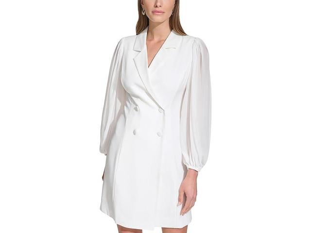 Vince Camuto Signature Stretch Crepe Tuxedo Dress With Chiffon Sleeves (Ivory) Women's Dress Product Image