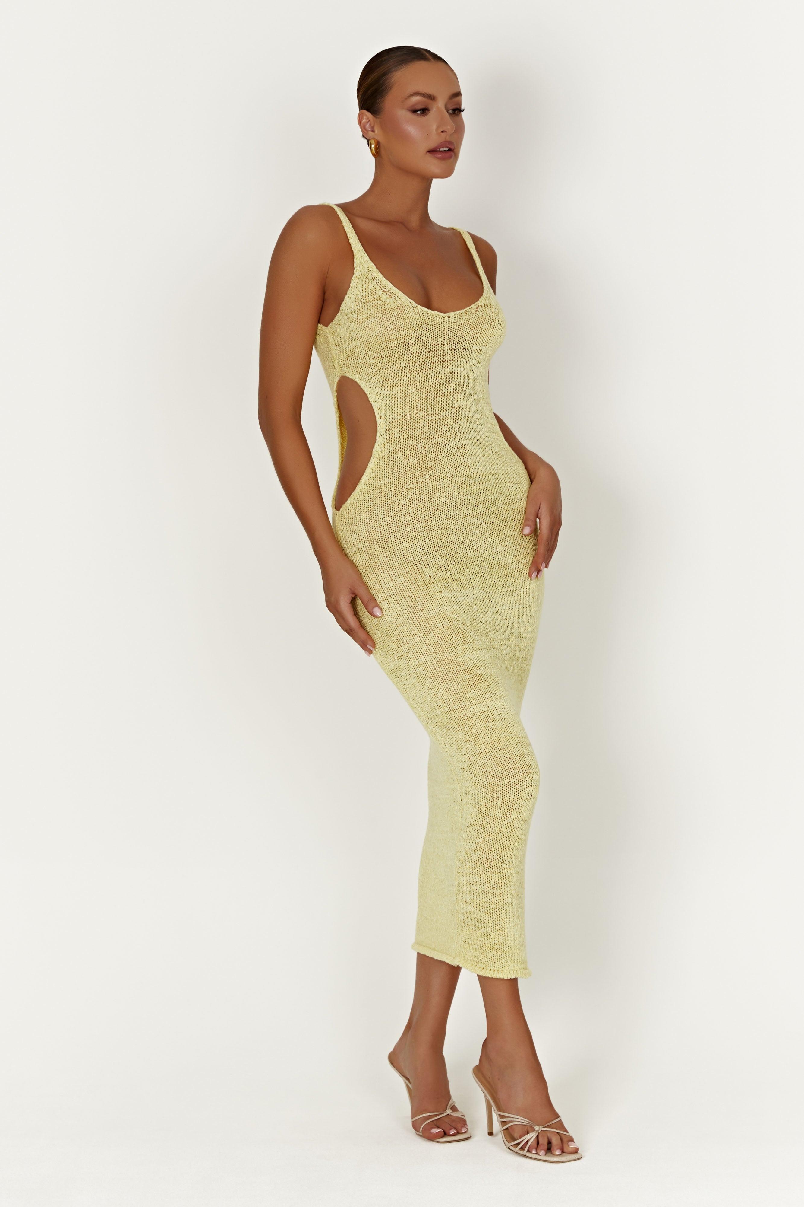 Shae Scoop Neck Knit Midi Dress - Lemon Product Image