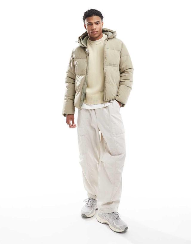 Jack & Jones oversized boxy puffer jacket in beige  Product Image