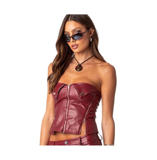 EDIKTED Sam Strapless Moto Faux Leather Corset Top Product Image