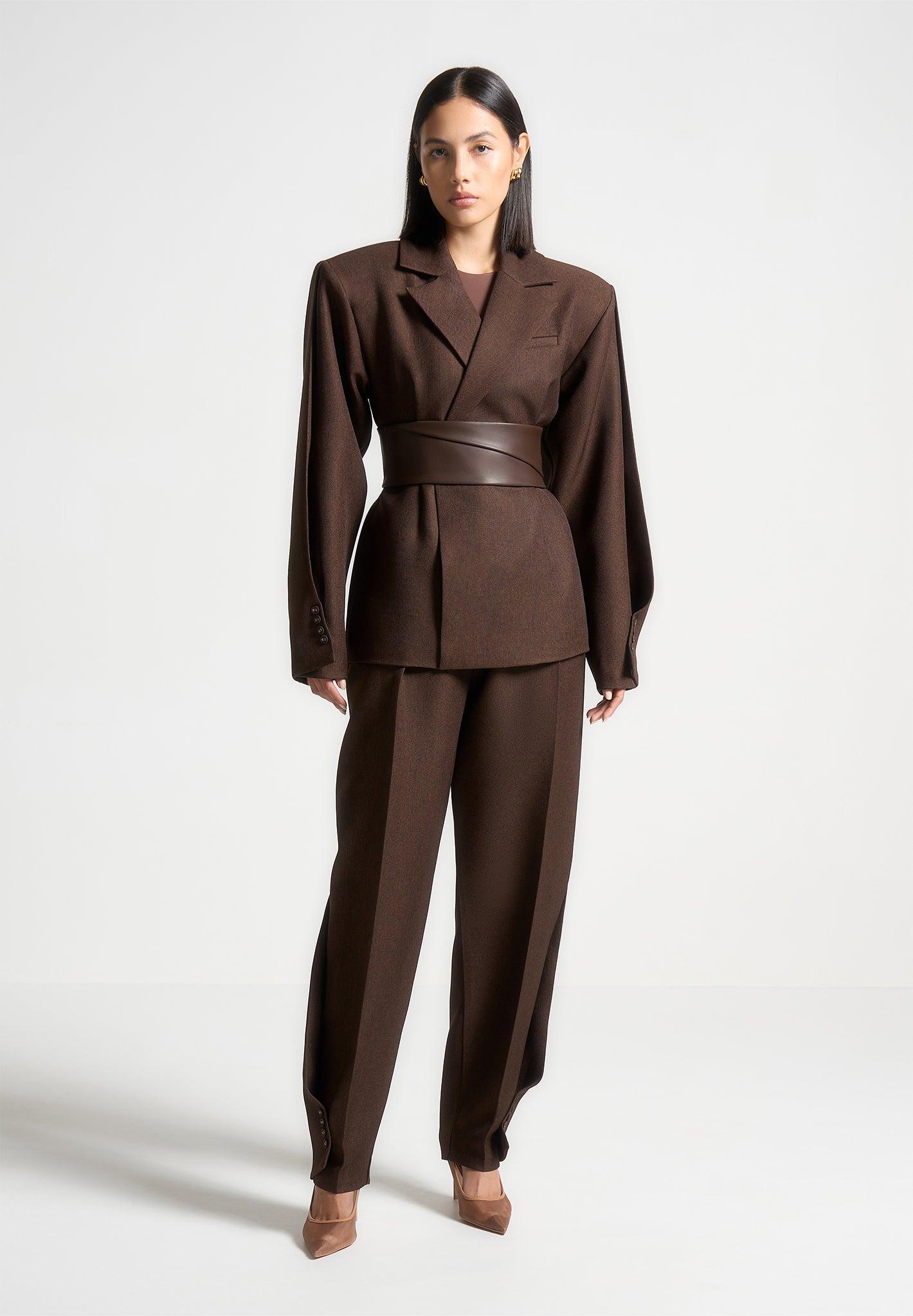 Twist Leg Tailored Trousers - Brown Female Product Image