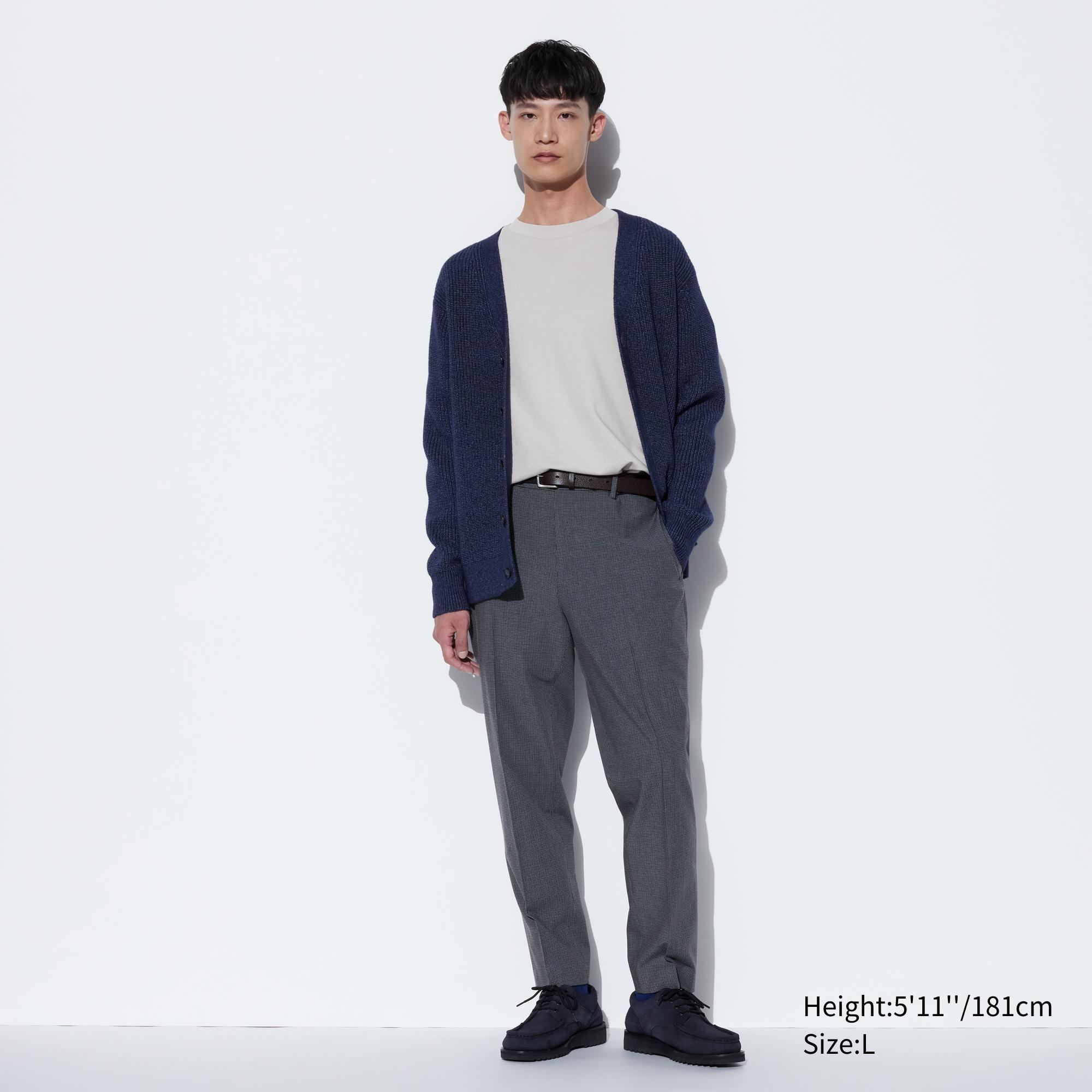 Mens Smart Ankle Pants (2-Way Stretch, Wool-Like, Checked) Gray Large UNIQLO US Product Image