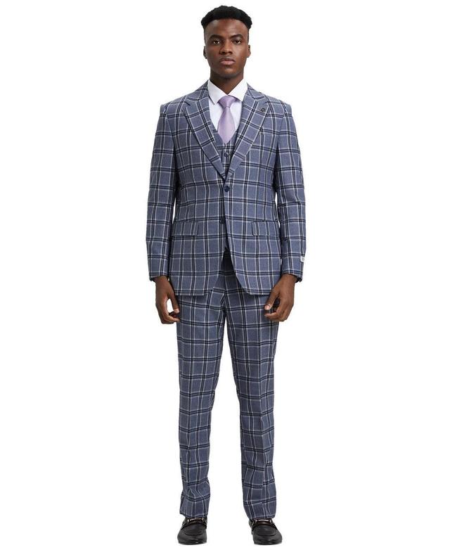 Stacy Adams 3 Piece Suit 2 Buttons Plaid Hybrid Fit in Grey with Adjustable Waistband Product Image