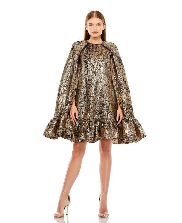 Mac Duggal Womens High Neck Cape Sleeve Metallic Trapeze Mini Dress Product Image