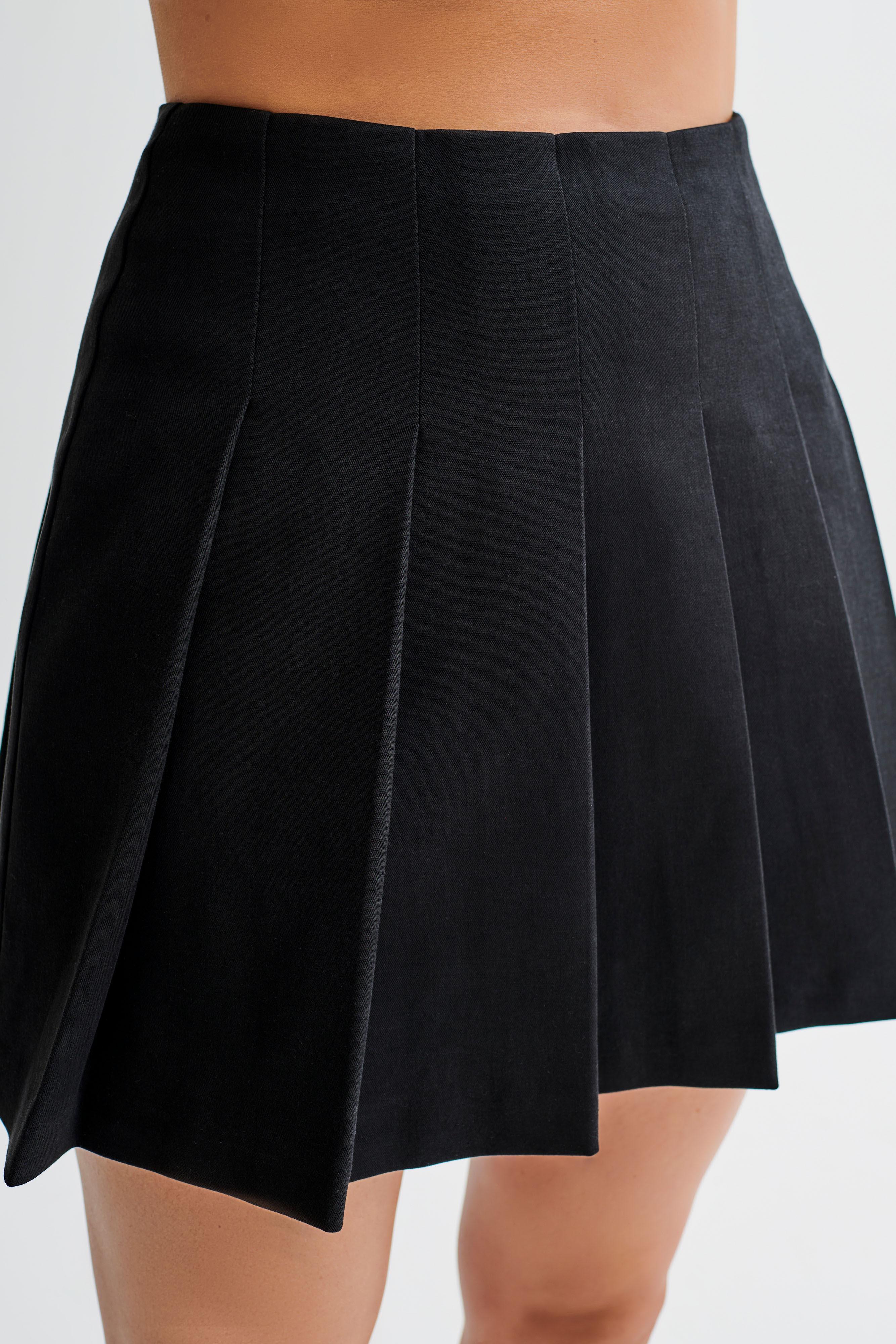 Julianna Cotton Pleated Mini Skirt - Black Product Image