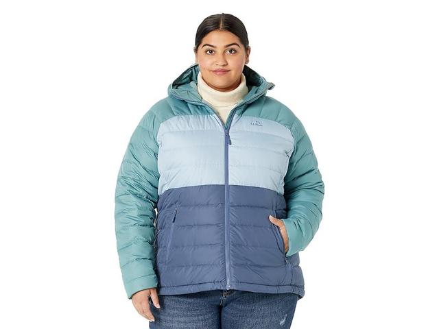 L.L.Bean Plus Size Down Hooded Jacket Color-Block (Vintage Indigo/Mineral ) Women's Clothing Product Image