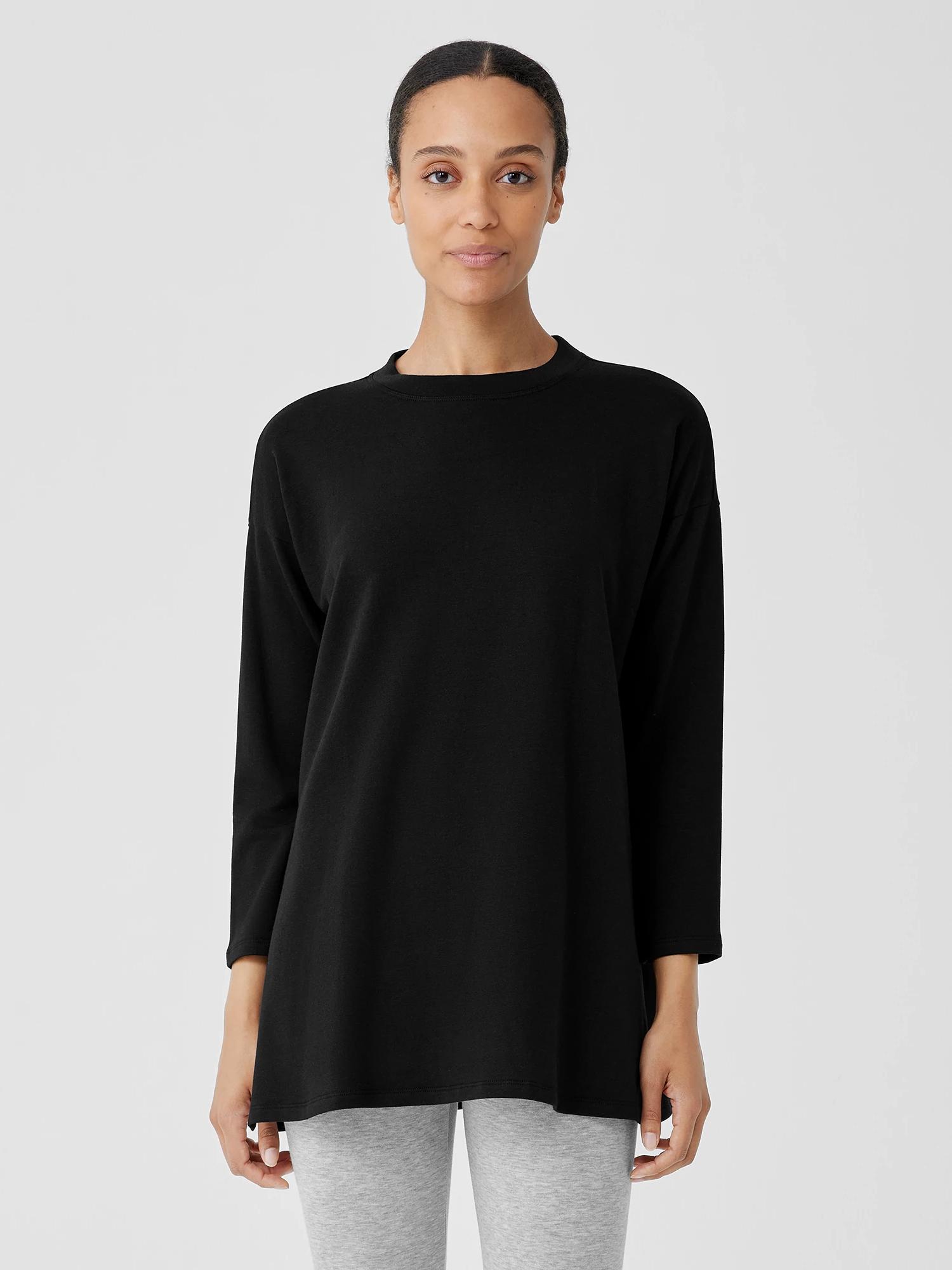 EILEEN FISHER Cozy Brushed Terry Hug Crew Neck Long Topfemale Product Image