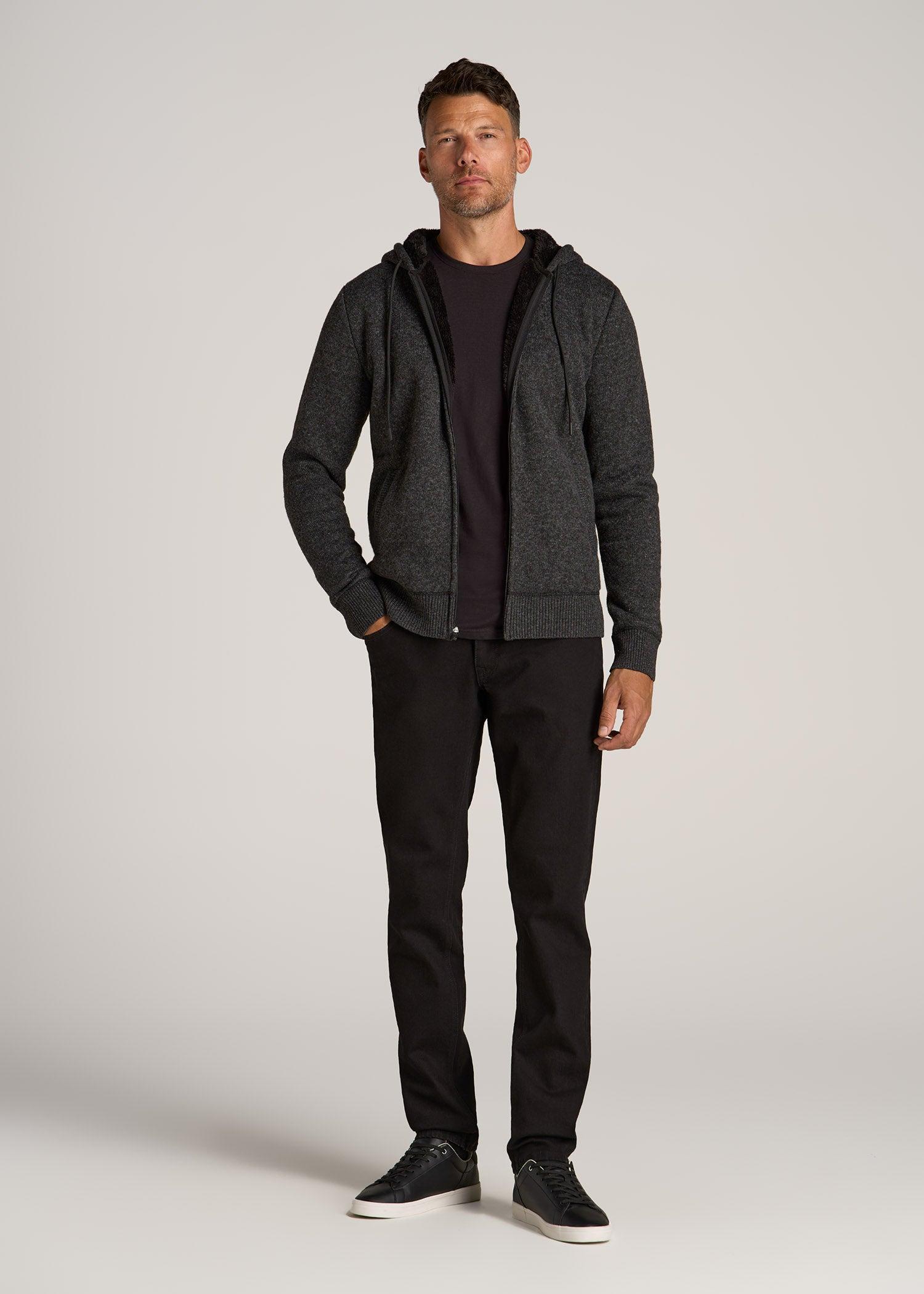 Hooded Sherpa Sweater for Tall Men in Charcoal Mix Product Image