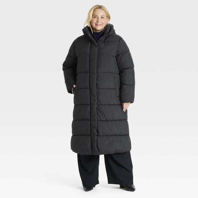 Womens Hooded Duvet Puffer Jacket - A New Day Black XXL Product Image