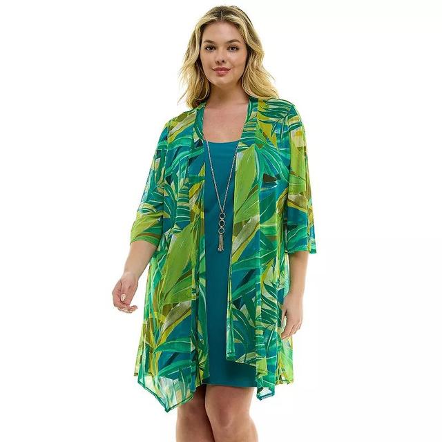 Plus Size Luxology 2-Piece 3/4 Sleeve Cardigan & Dress Set, Womens Product Image