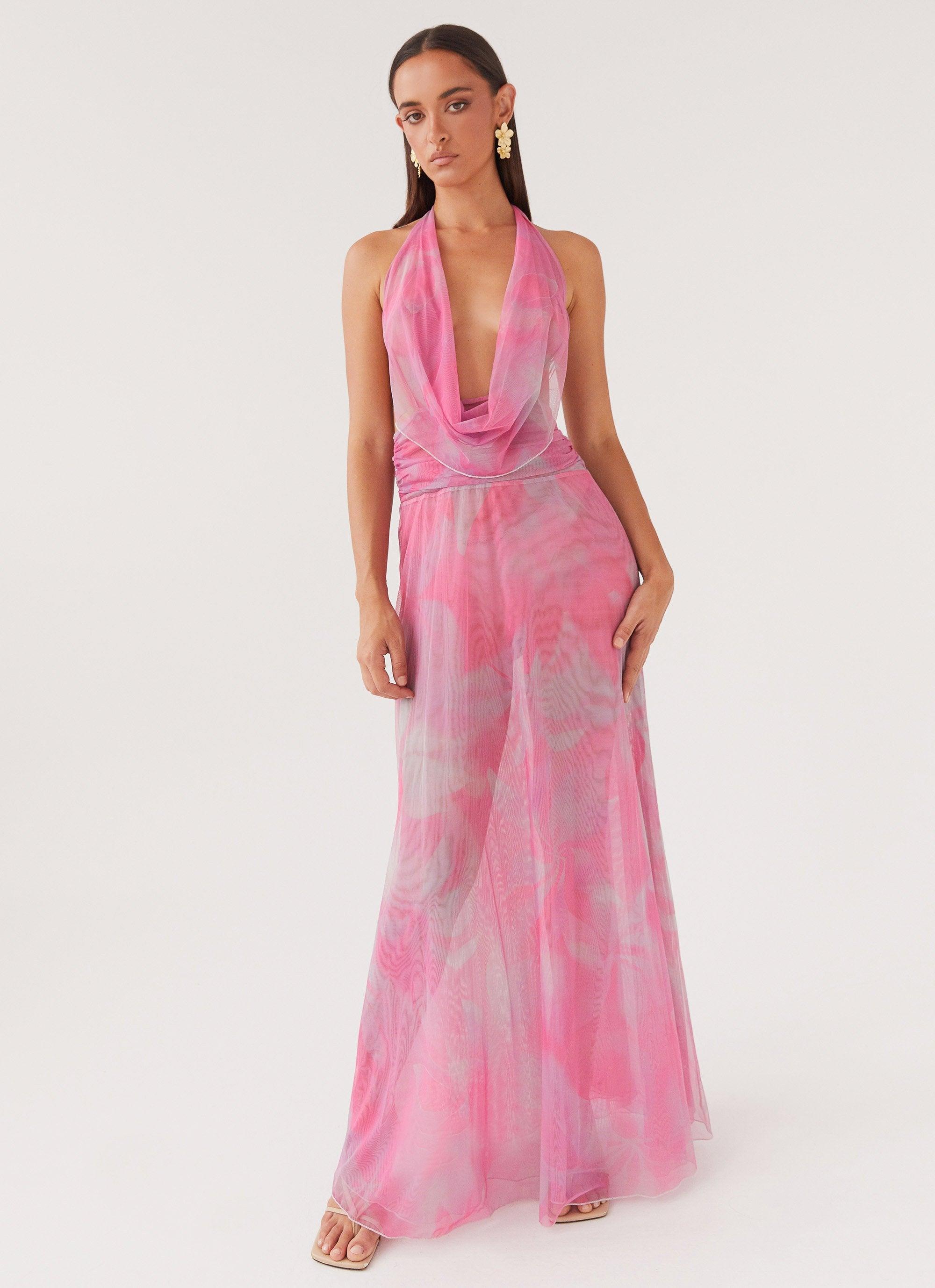 Elysia Mesh Maxi Dress - Pink Floral Product Image