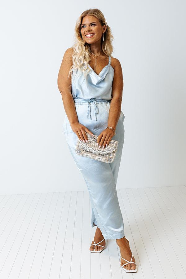 Go To Glam Satin Pants In Sky Blue Curves Product Image