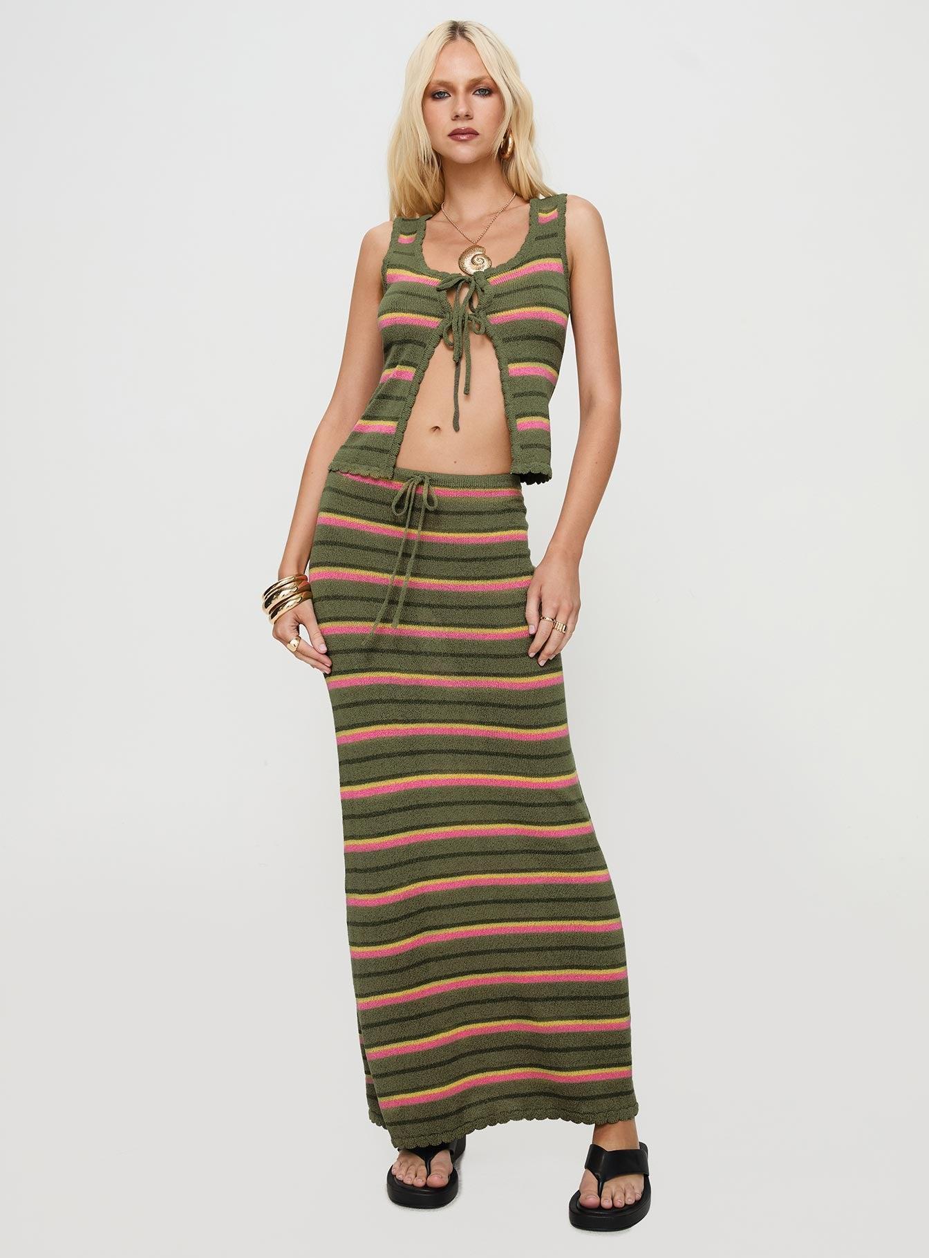 Giulia Knit Maxi Skirt Green Multi Product Image