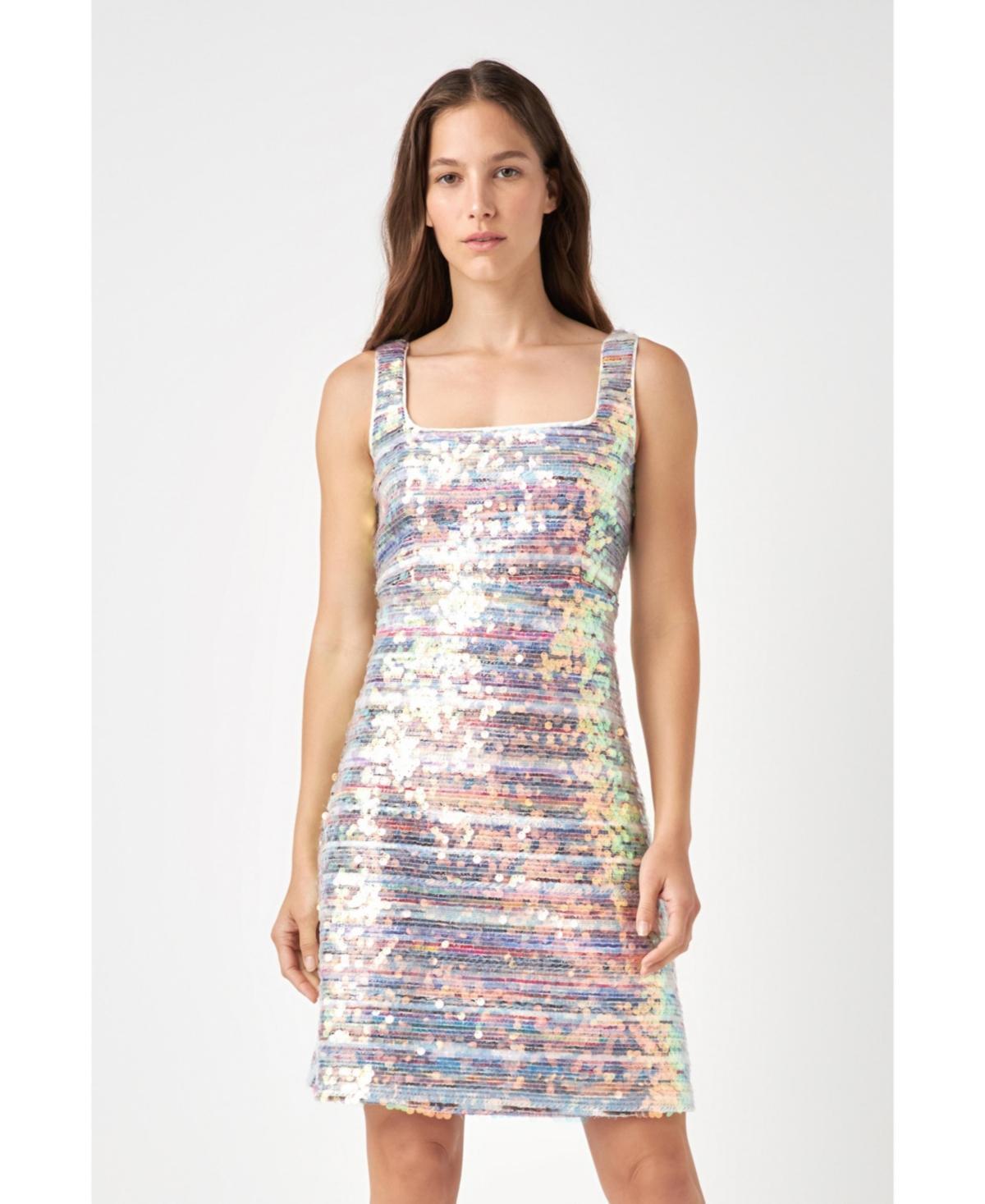 Womens Striped Woven A-line Mini Dress With Sequins Product Image