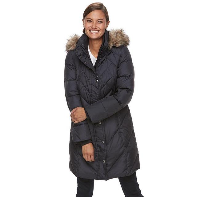 Womens TOWER by London Fog Faux-Fur Hood Down-Fill Coat Blue Product Image