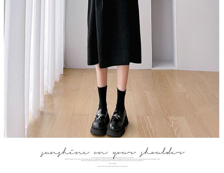 Maternity Mock Neck Plain Ribbed Sweater / Midi Dungaree Dress / Set Product Image