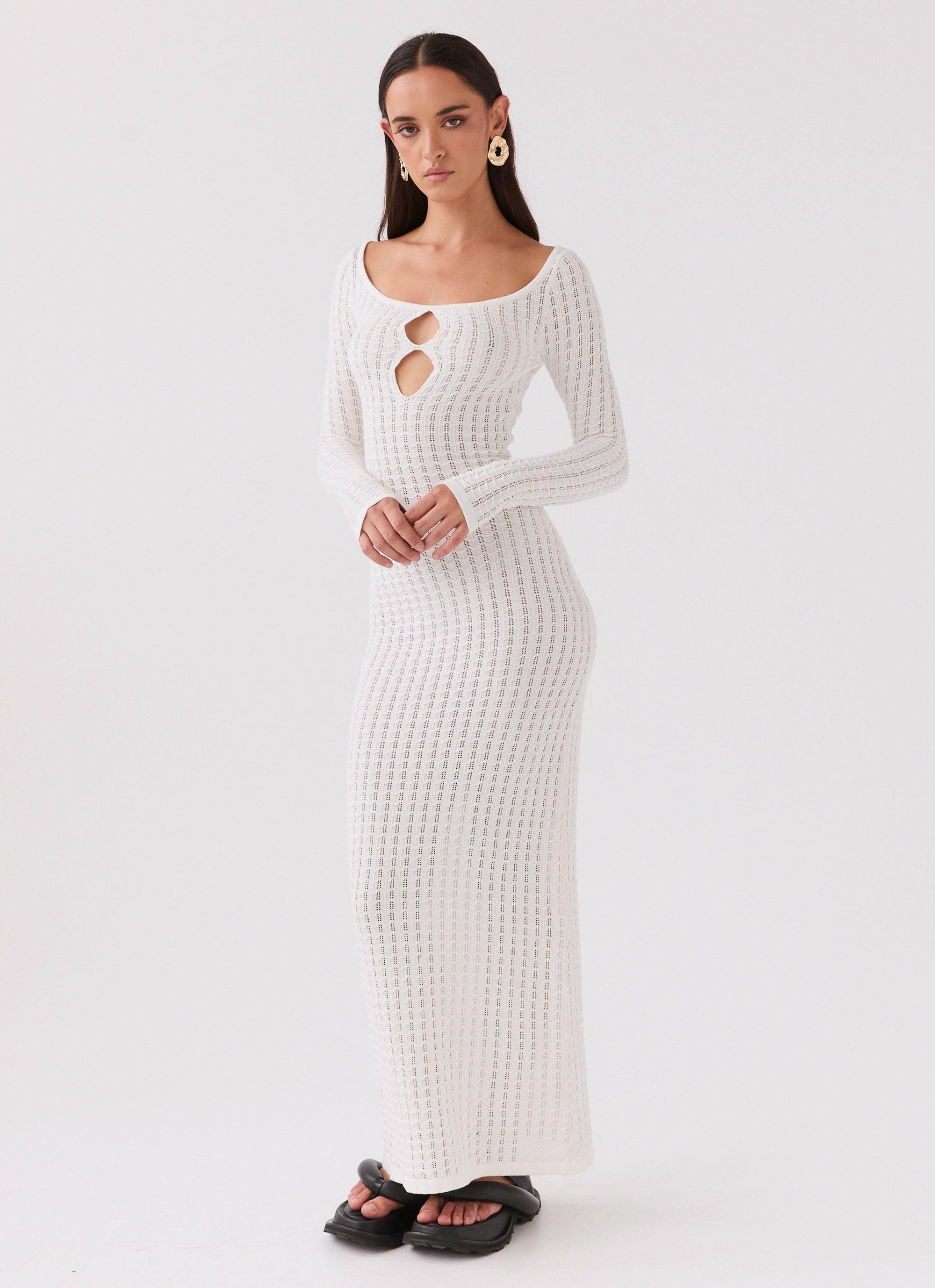 Crystal Cascade Knit Maxi Dress - White Product Image