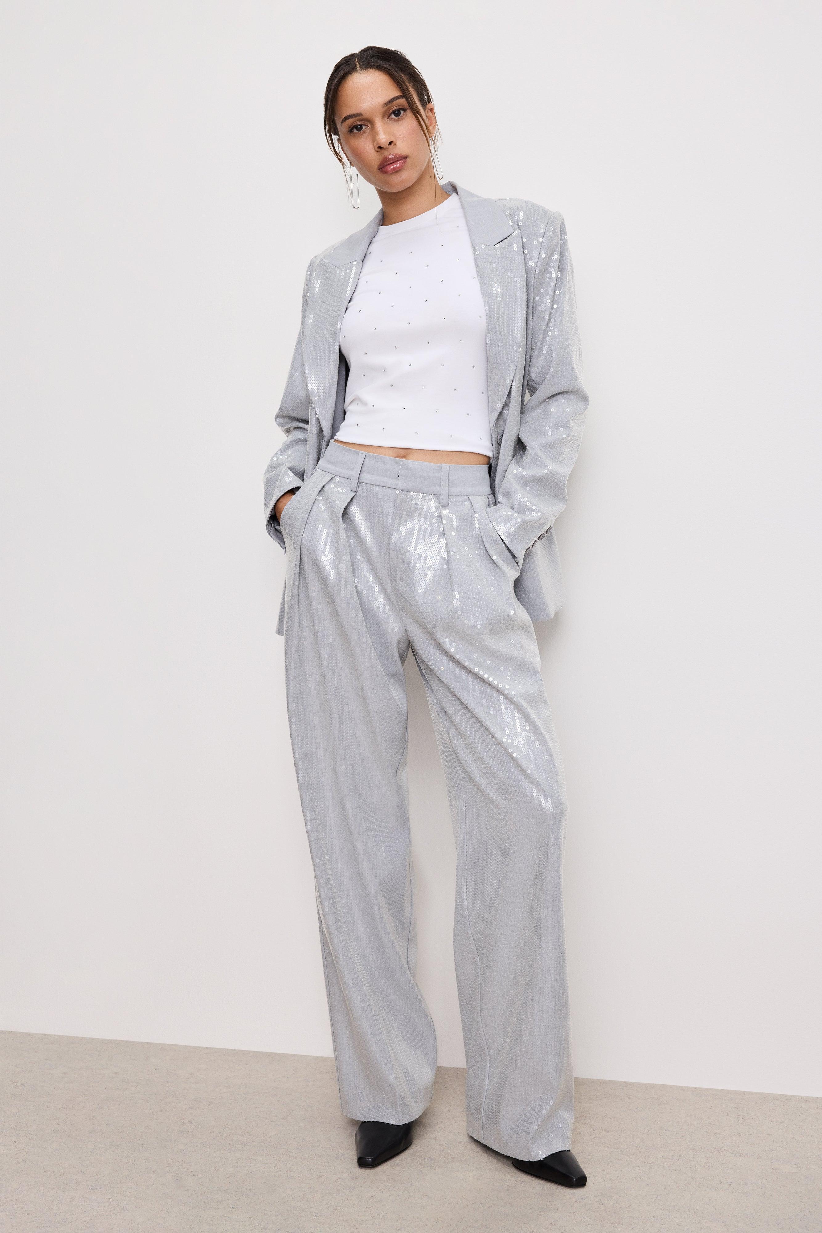 SEQUIN OVERSIZED BLAZER | HEATHER GREY001 Product Image