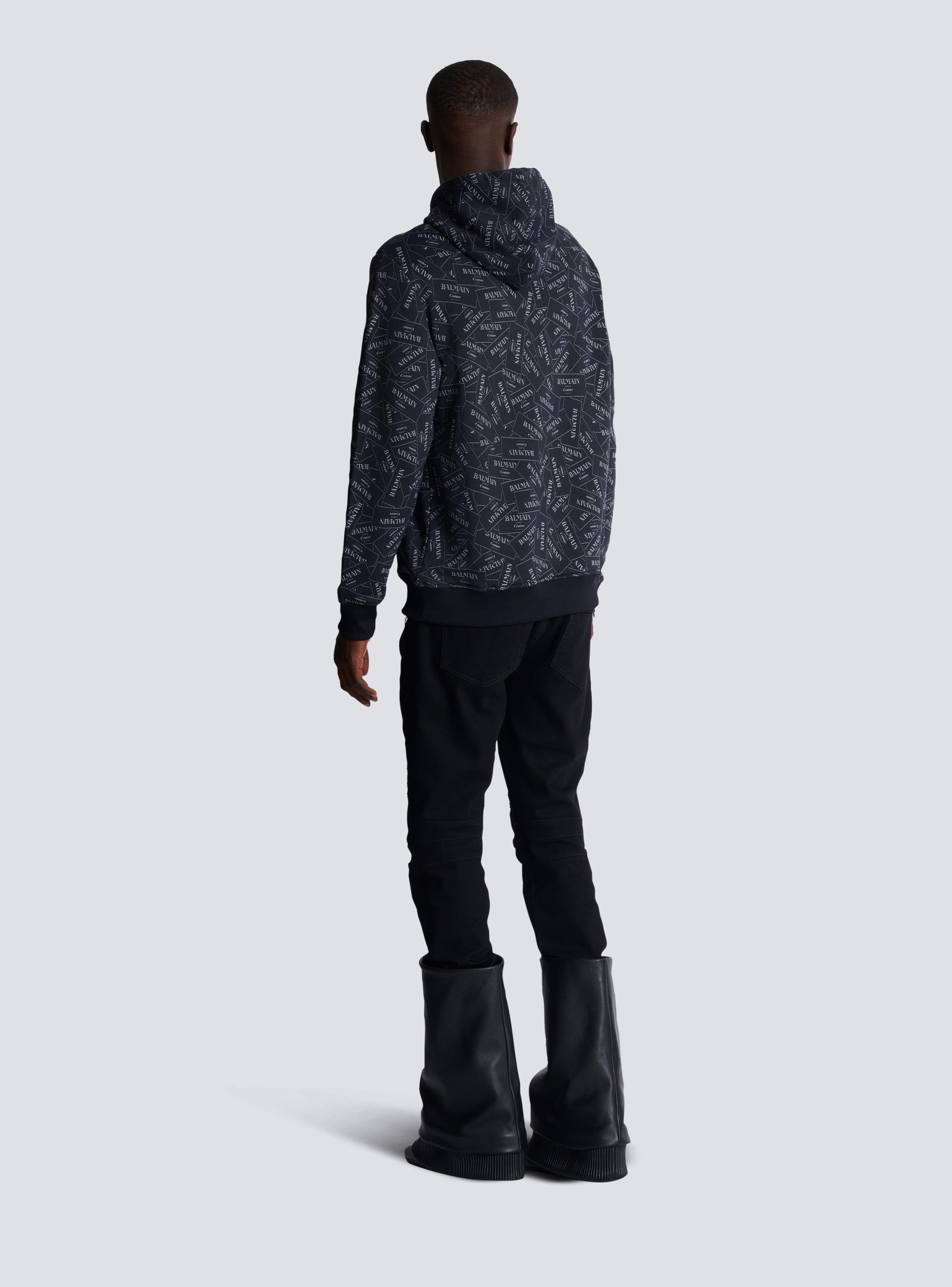 Hoodie with all-over Balmain label print Product Image