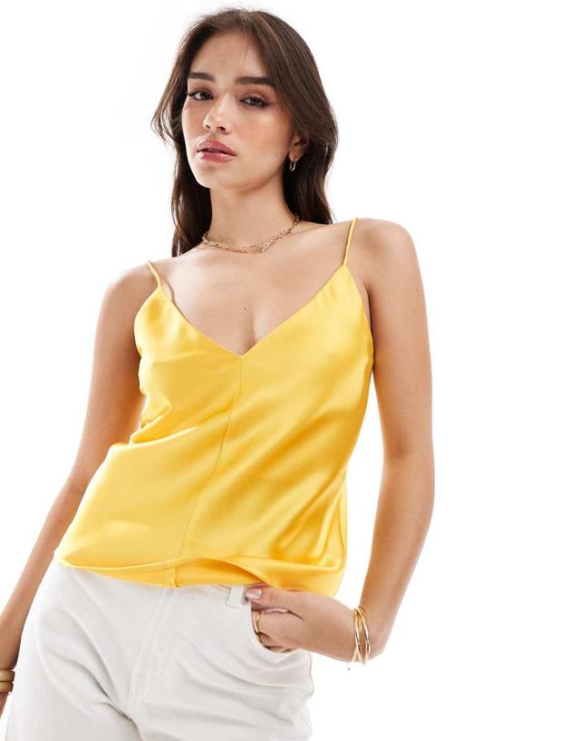 ASOS DESIGN v neck cami top in bright yellow Product Image