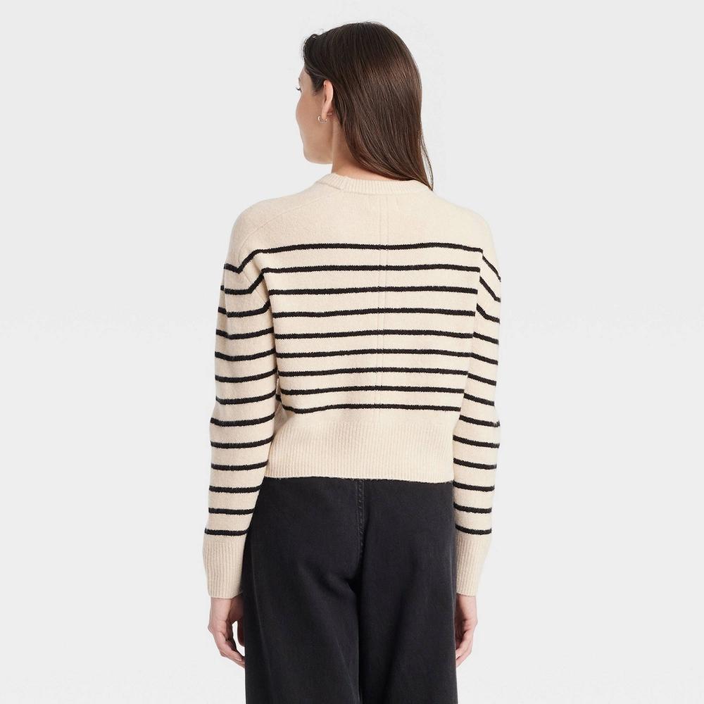 Women's Cozy Knit Crewneck Pullover Sweater - Universal Thread™ Black Striped M Product Image