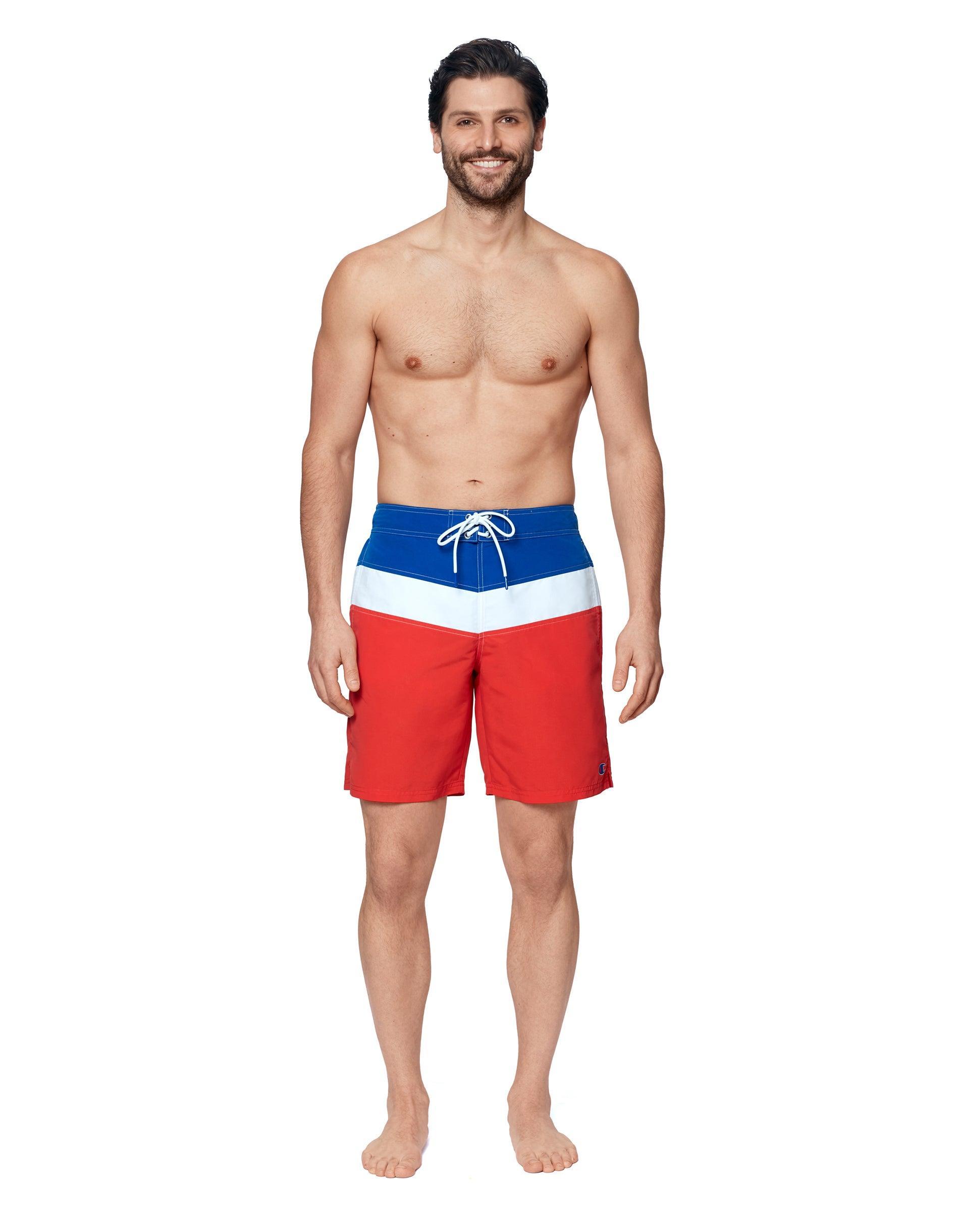 Mens Champion Surf Shorts, Colorblock, 7 Dark Green/White/Gold L Product Image