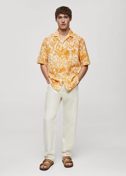 MANGO MAN - Printed texture cotton shirt yellowMen Product Image