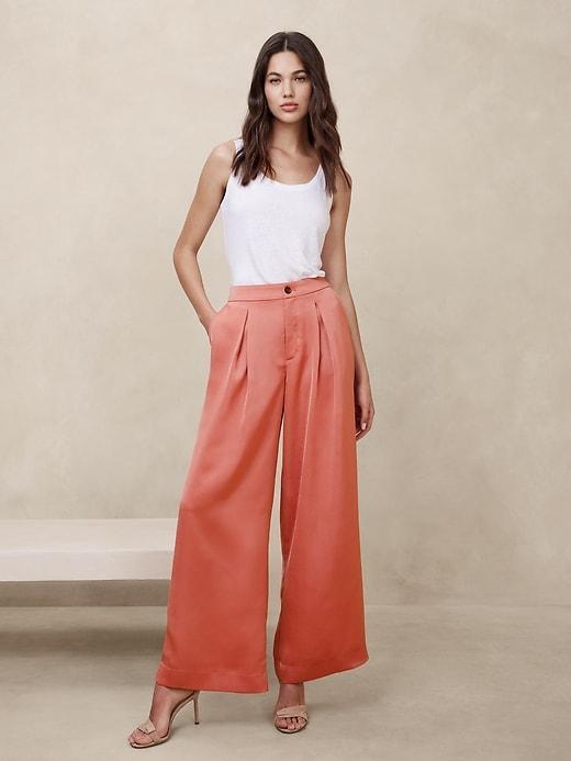 Satin Pleated Wide-Leg Pant Product Image