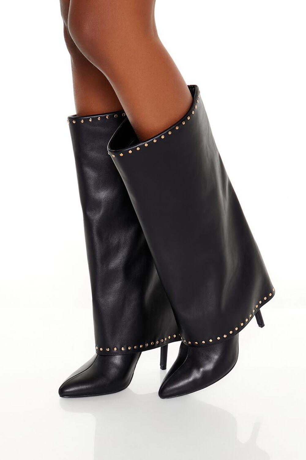 Studded Knee-High Overlay Boots | Forever 21 Product Image