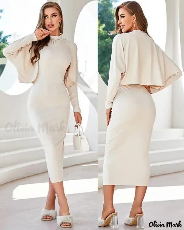 Olivia Mark – Round Neck Bodycon Dress and Long Sleeve Cardigan Set Product Image