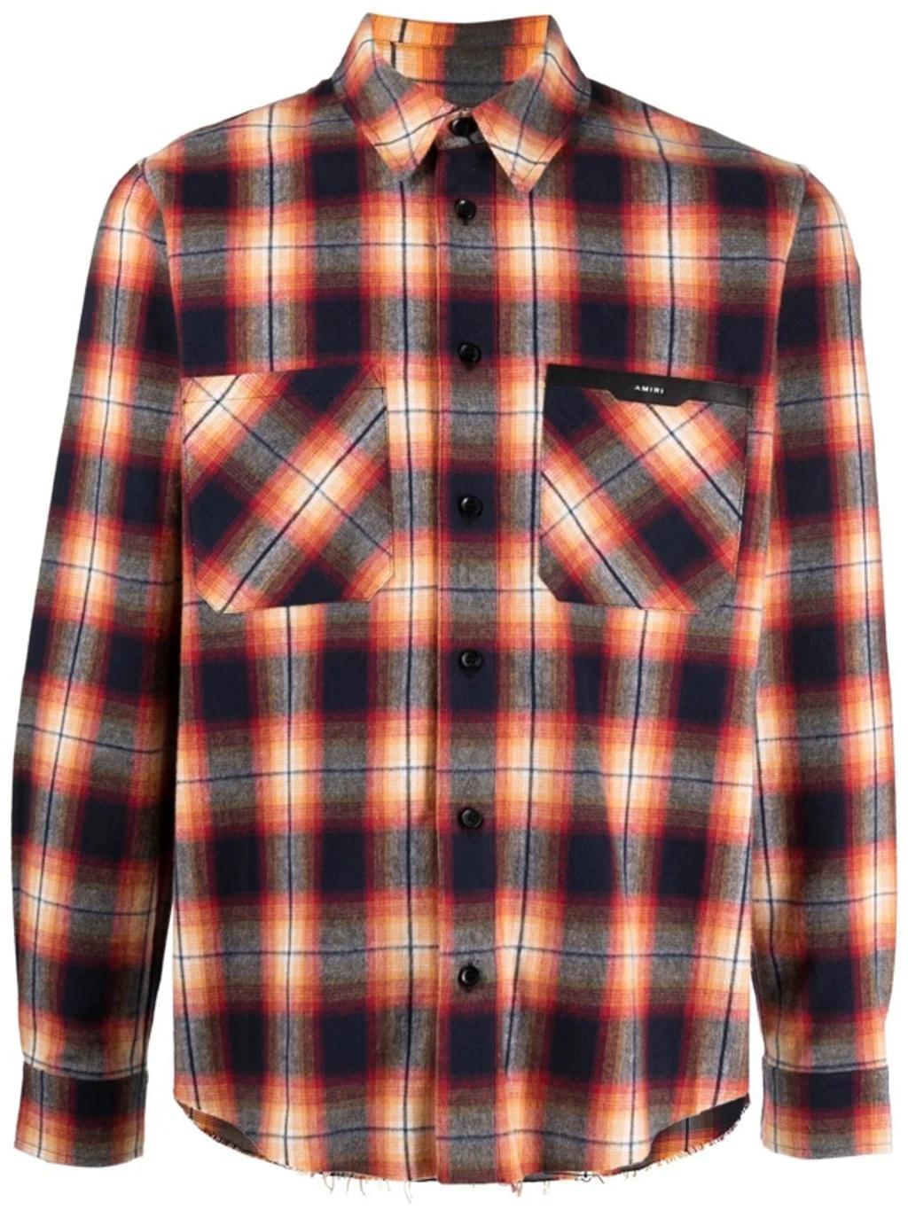 Logo-patch Checked Cotton-flannel Shirt In Red Orange Product Image