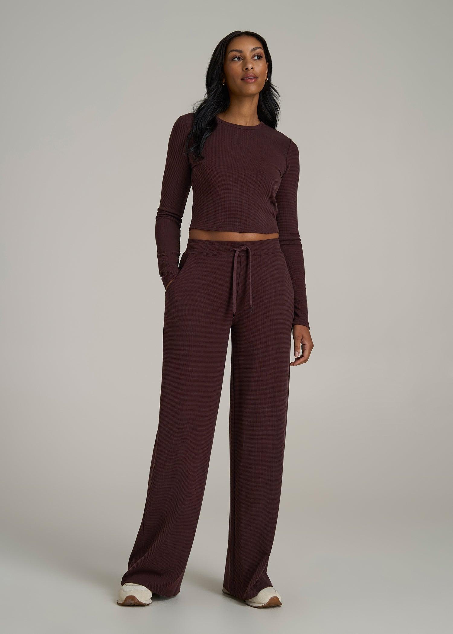 Mid Rise Waffle Wide Leg Pants for Tall Women in Oxblood Female Product Image