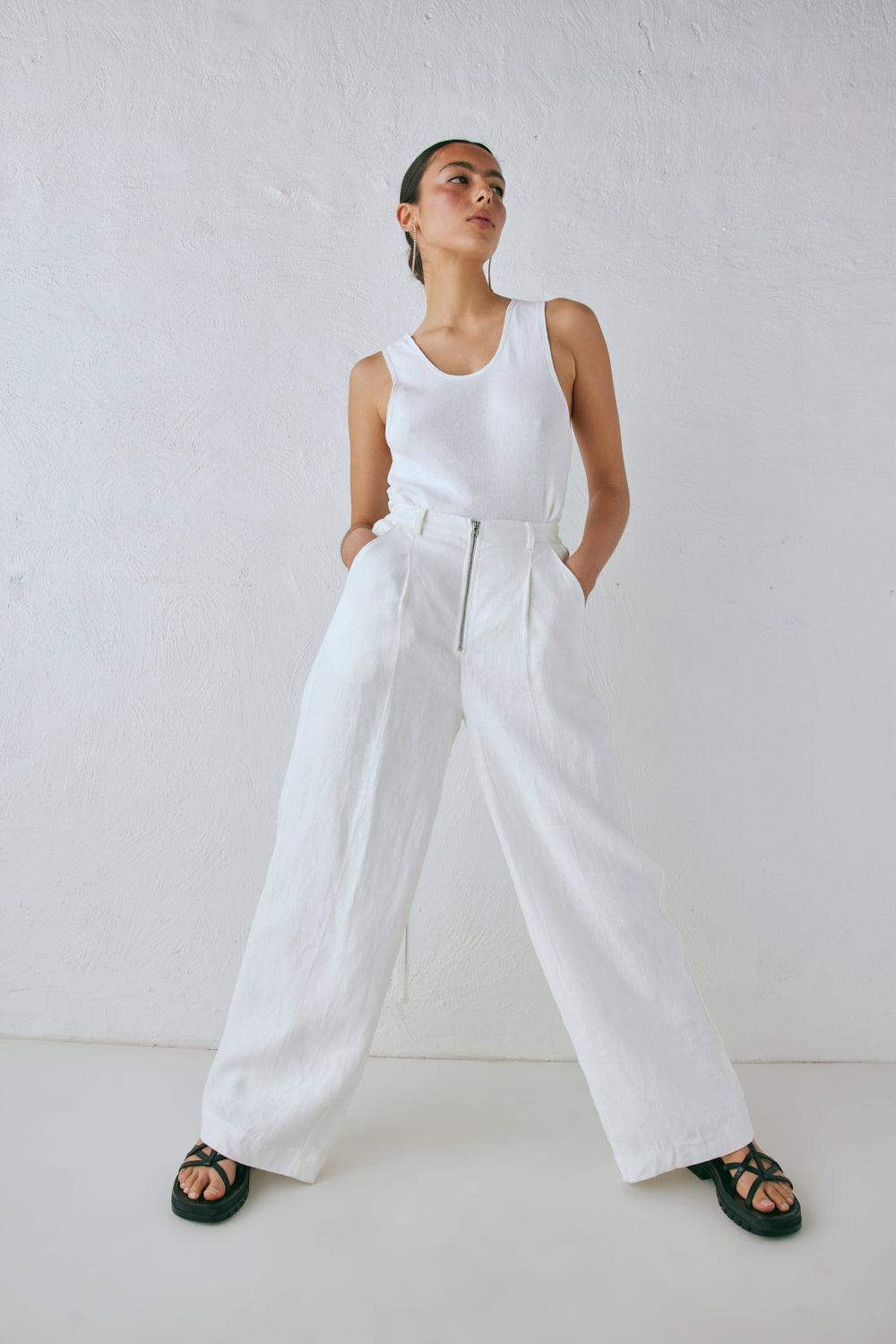 Nahna Linen Pants White Product Image