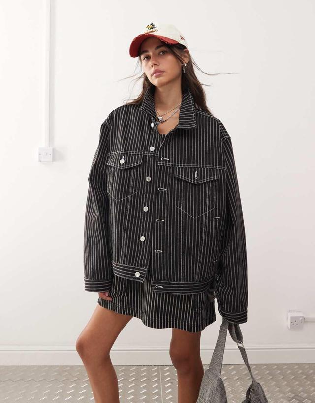 COLLUSION denim trucker jacket in black stripe Product Image