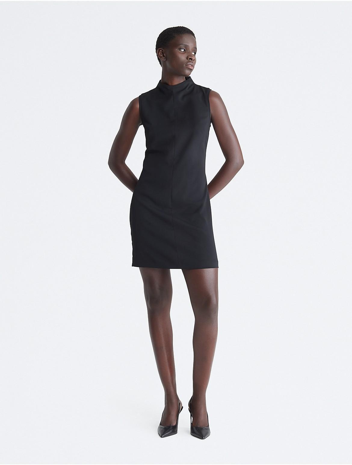 Calvin Klein Womens Mock Neck Mini Sheath Dress - Black - 12 Product Image