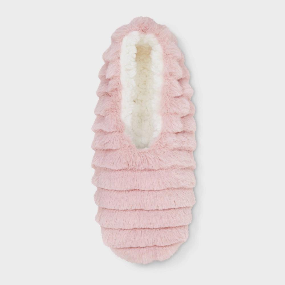 Womens Ribbed Faux Fur Cozy Pull-On Slipper Socks with Grippers - Auden Light M/L Product Image