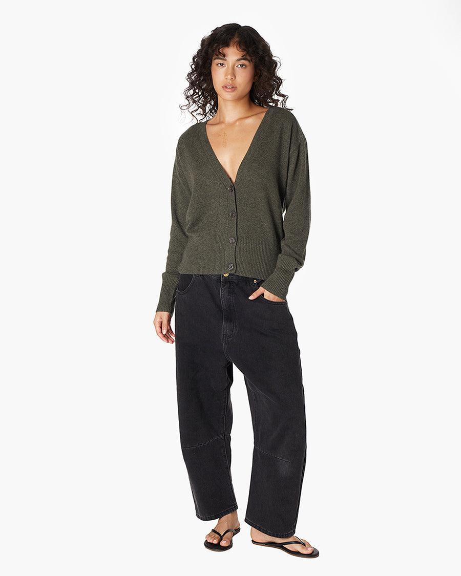 Cashmere V Neck Cardigan - Moss Product Image