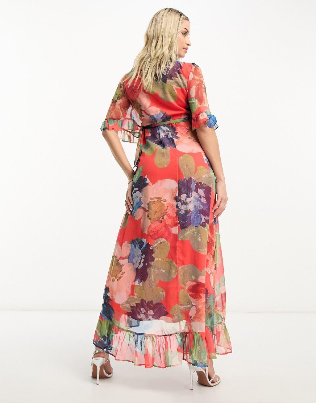 Hope & Ivy Maternity wrap midaxi dress in mixed floral Product Image