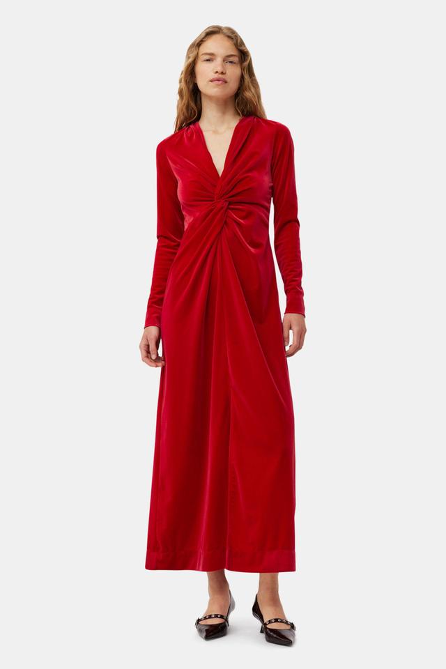 Red Velvet Jersey Twist Long Dress Product Image