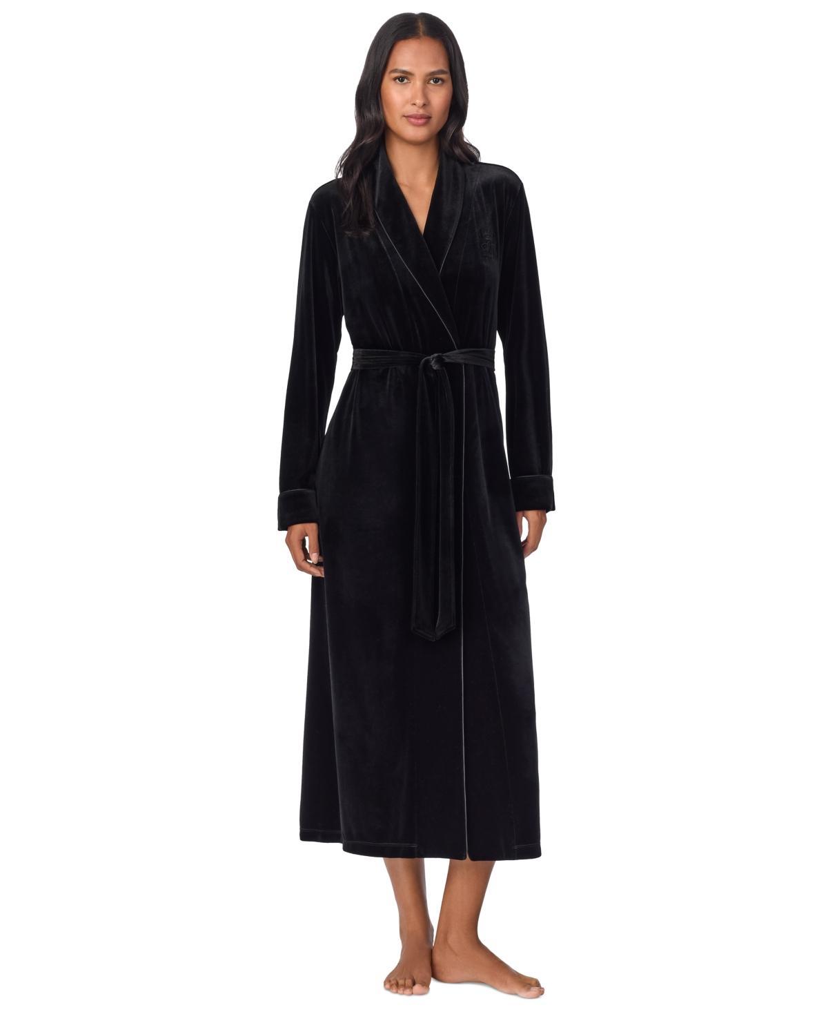 LAUREN RALPH LAUREN Crest Embroidered Robe In Black Product Image