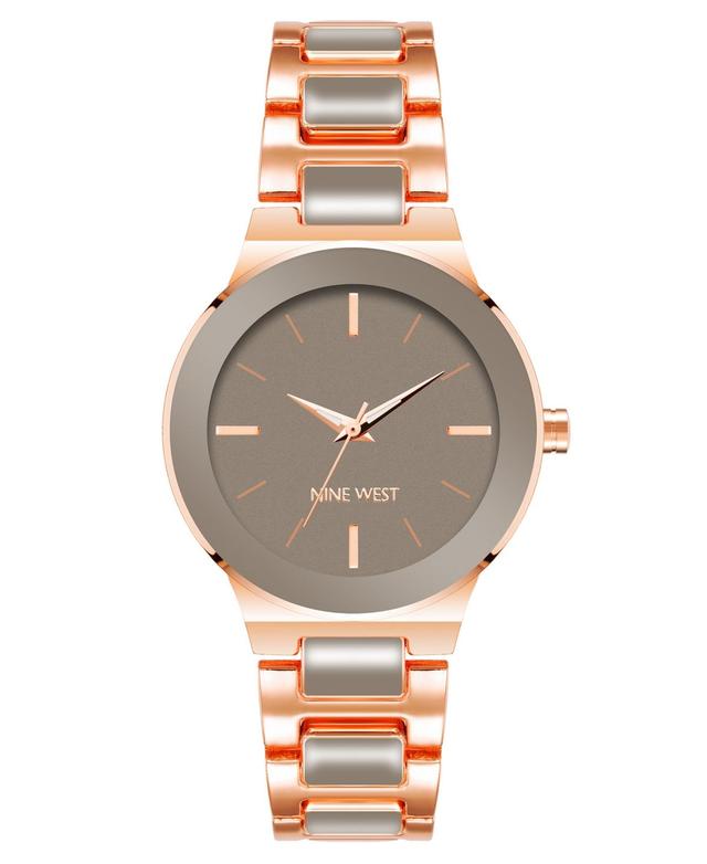 Nine West Womens Quartz Gray Enamel and Rose Gold-Tone Alloy Link Bracelet Watch, 34mm - Gray Product Image