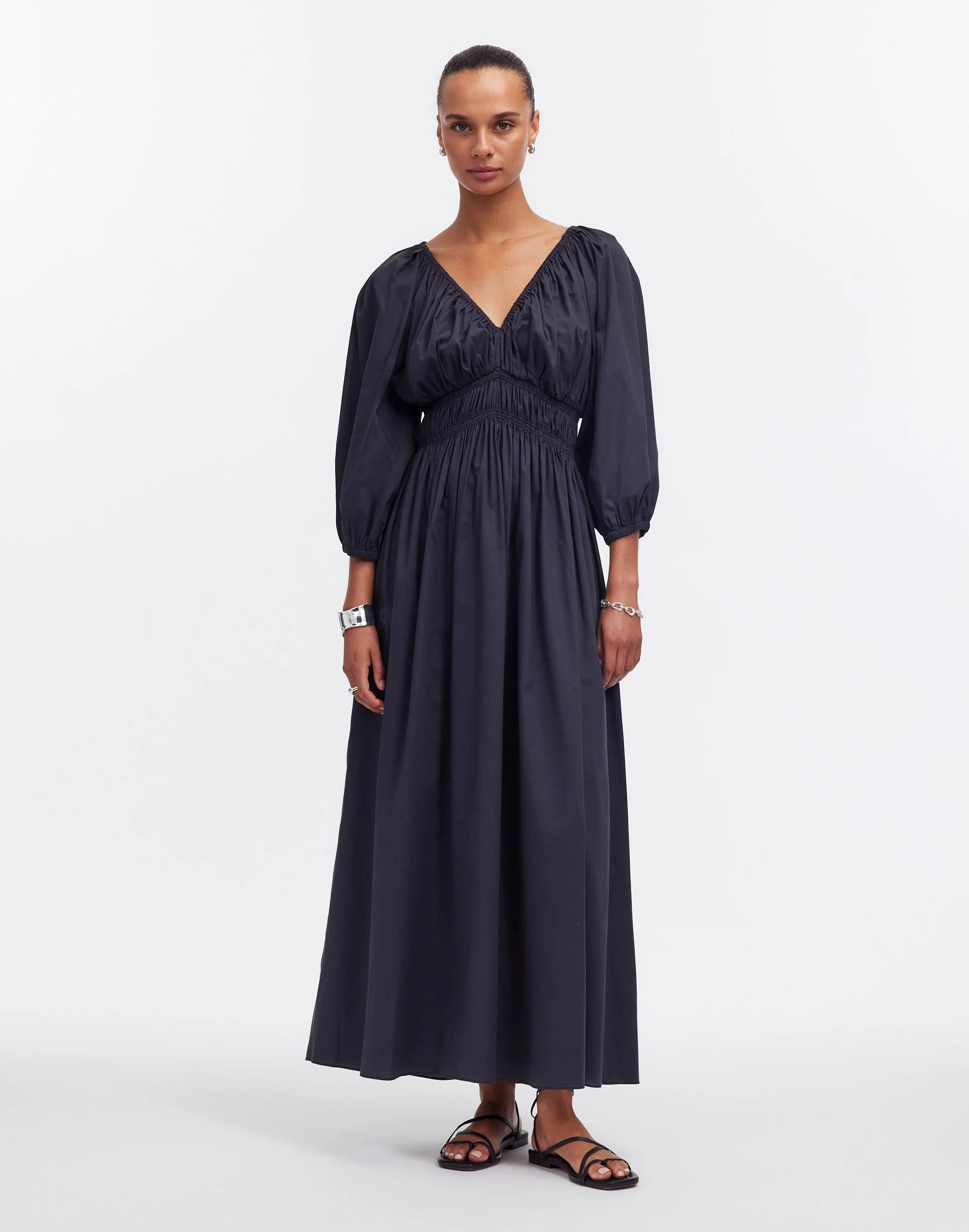 V-Neck Balloon-Sleeve Maxi Dress Product Image