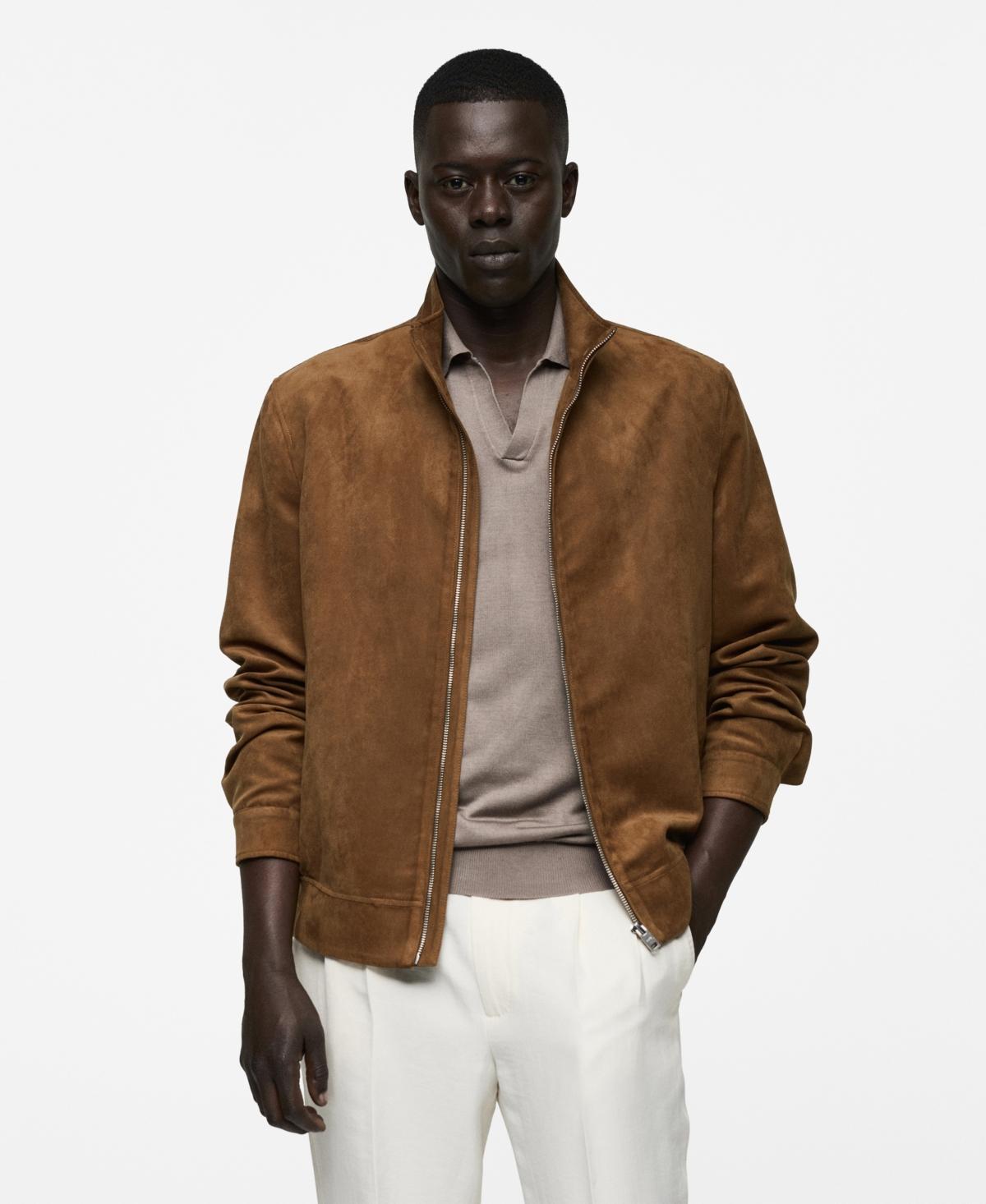 Suede-effect jacket with zipper - Men | MANGO USA Product Image