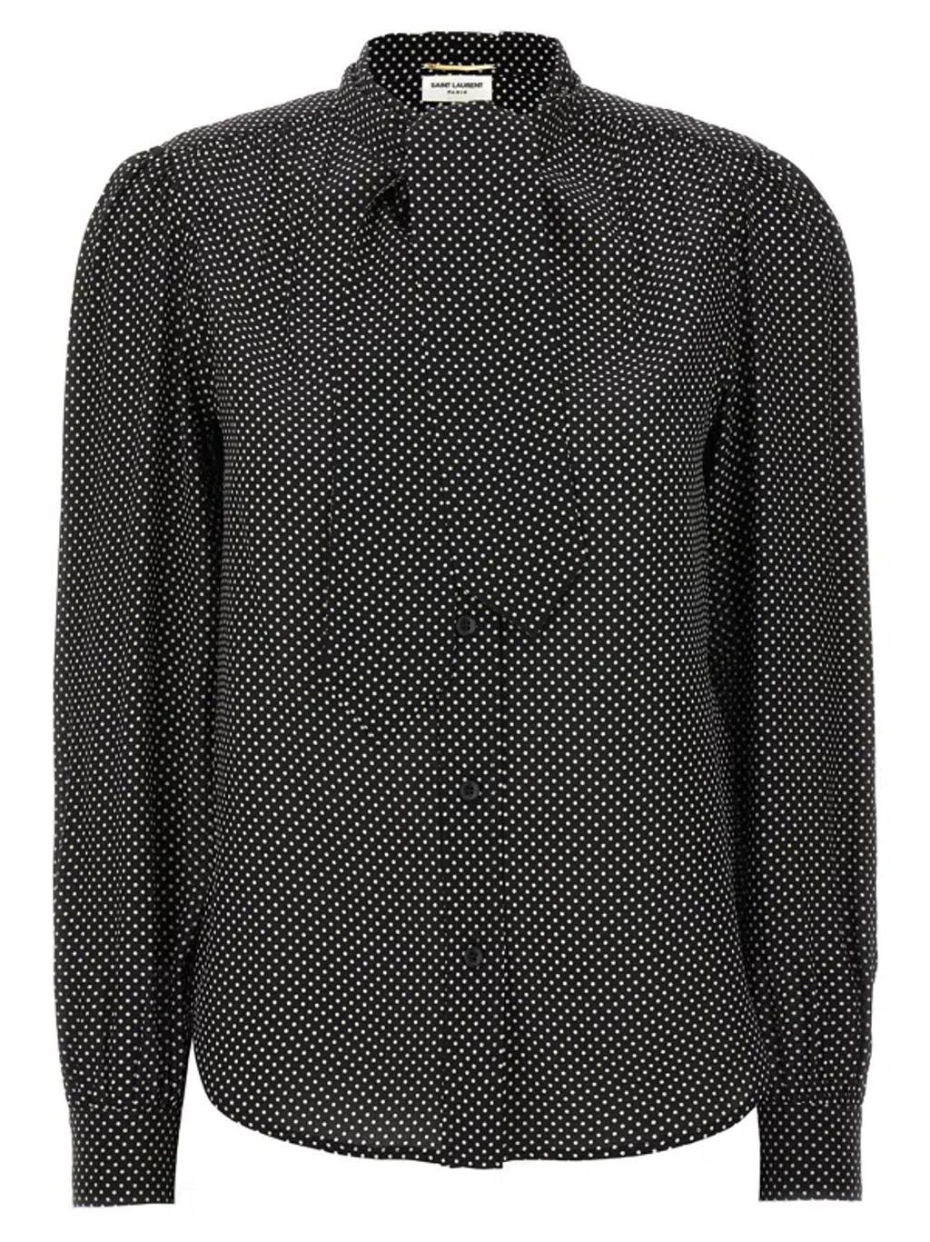 SAINT LAURENT Ruffled Blouse With Lavalliere Puff Sleeves In Black Product Image