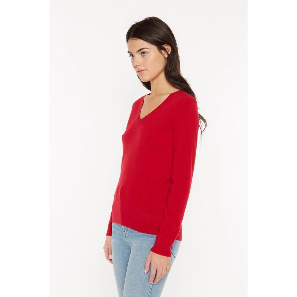 JENNIE LIU Women's 100% Pure Cashmere Long Sleeve Pullover V Neck Sweater (8160, Red, X-Large ) Product Image