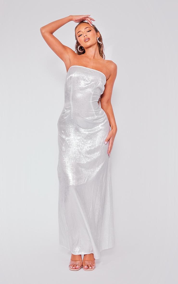 Silver Textured Bandeau Maxi Dress Product Image