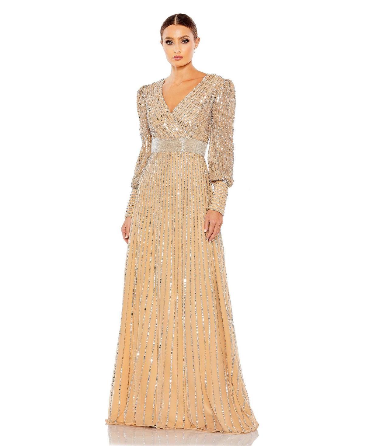 Womens Sequined Blouson-Sleeve Gown Product Image