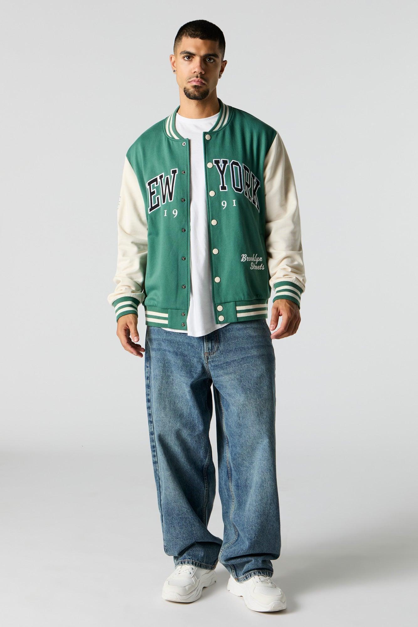 City Embroidered Fleece Varsity Jacket Male Product Image