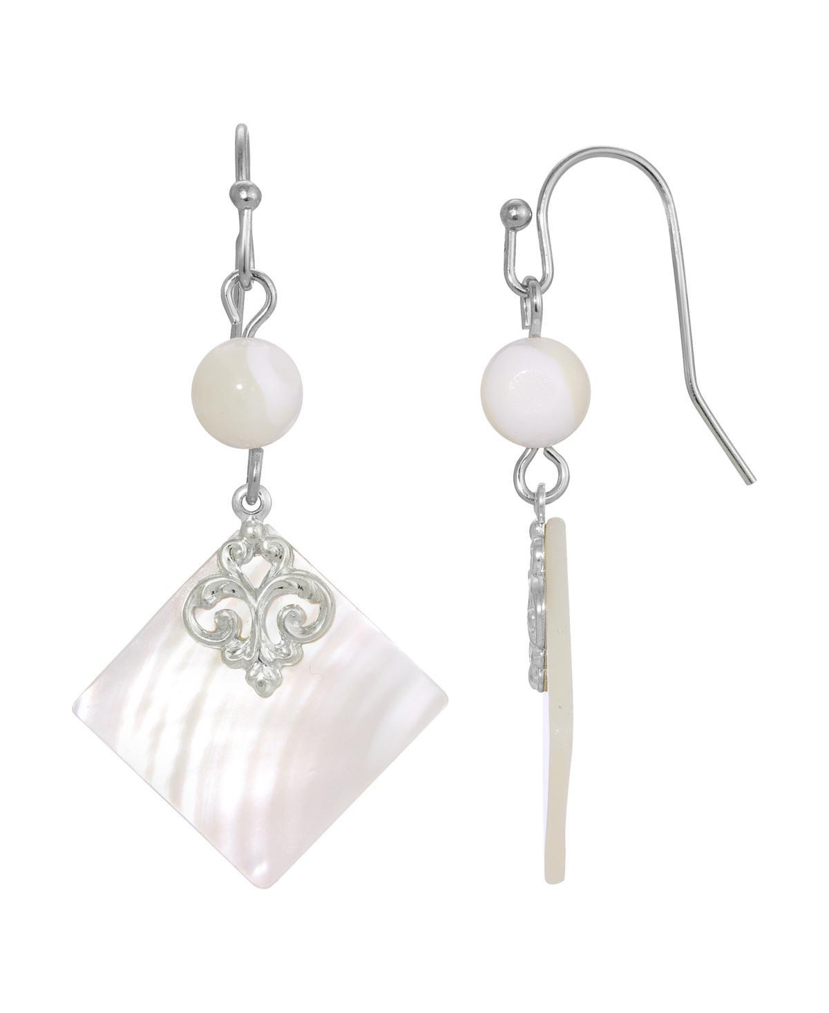 1928 Jewelry Silver Tone Mother Of Pearl Shell Stone And Bead Drop Earrings, White, No Size Product Image